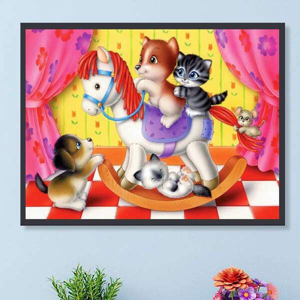 

Cartoon Print DIY Diamond Unframed Painting, Multicolor