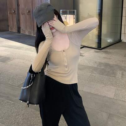 풀오버 스웨트 솔리드 등 트임 앞 버튼