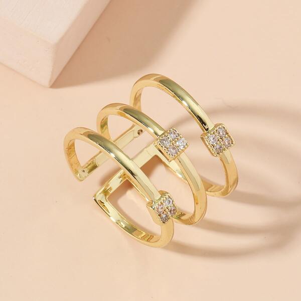 

Rhinestone Decor Cuff Ring, Gold