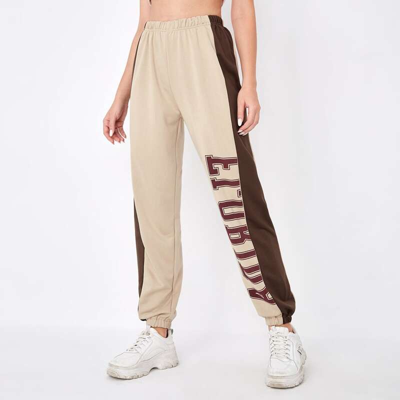 

Colorblock Letter Print Sweatpants, Multicolor