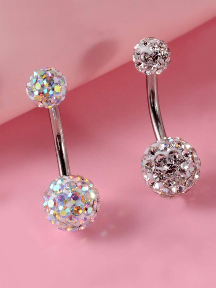 2pcs/set Rhinestone Navel Belly Ring For Women And Men, Punk Piercing ...