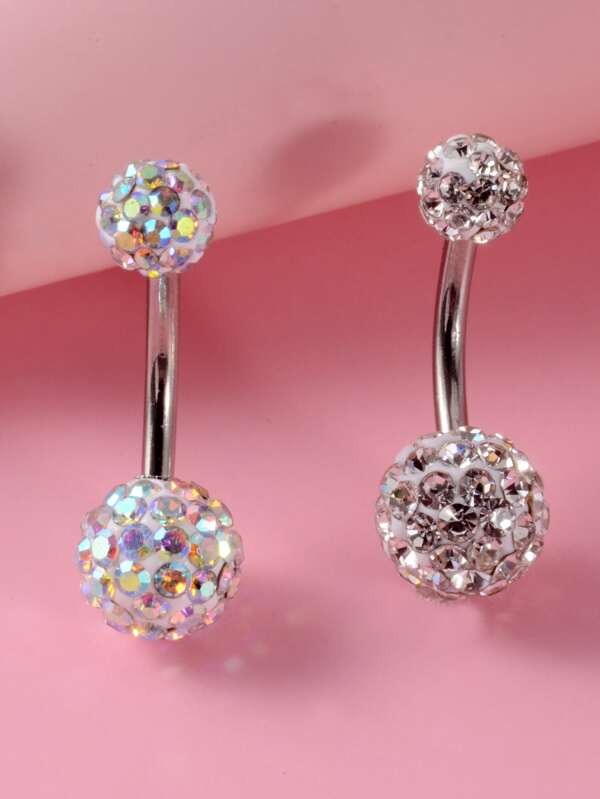 2pcs/set Rhinestone Navel Belly Ring For Women And Men, Punk Piercing