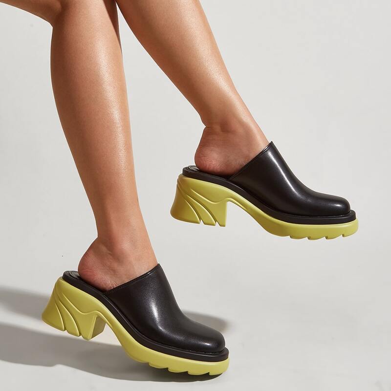 

Two Tone Chunky Mules, Black