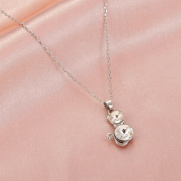 

Zircon Cat Charm Necklace, White