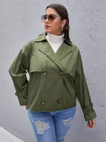 SHEIN Essnce Cazadora con botones de cuello con solapa de manga raglán - Verde militar - Ver 1