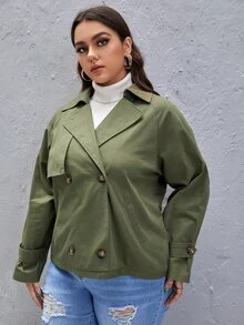 SHEIN Essnce Cazadora con botones de cuello con solapa de manga raglán - Verde militar - Ver 4