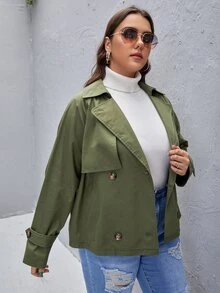 SHEIN Essnce Cazadora con botones de cuello con solapa de manga raglán - Verde militar - Ver 5
