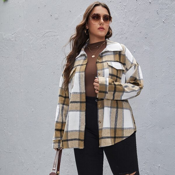 

Plus Plaid Drop Shoulder Overcoat, Multicolor