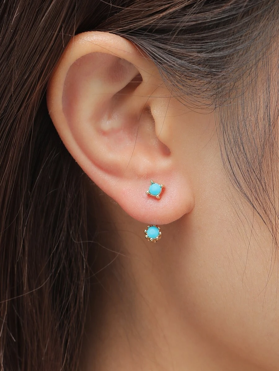 Áo khoác bông tai đơn giản 1 cặp - Màu xanh lam - Xem 1