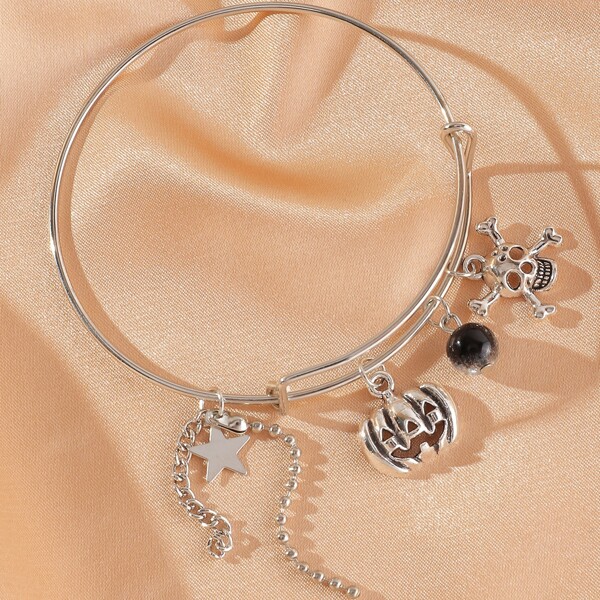 

Halloween Pumpkin Charm Bangle, Silver