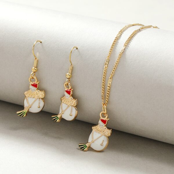 

3pcs Christmas Snowman Jewelry Set, Multicolor
