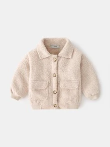 Toddler Boy Jackets Nút Túi màu trơn Giải trí - Màu be - Xem 1