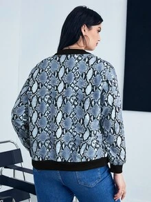 Plus Snakeskin Print Zip Up Bomber Jacket - Multicolor - View 2