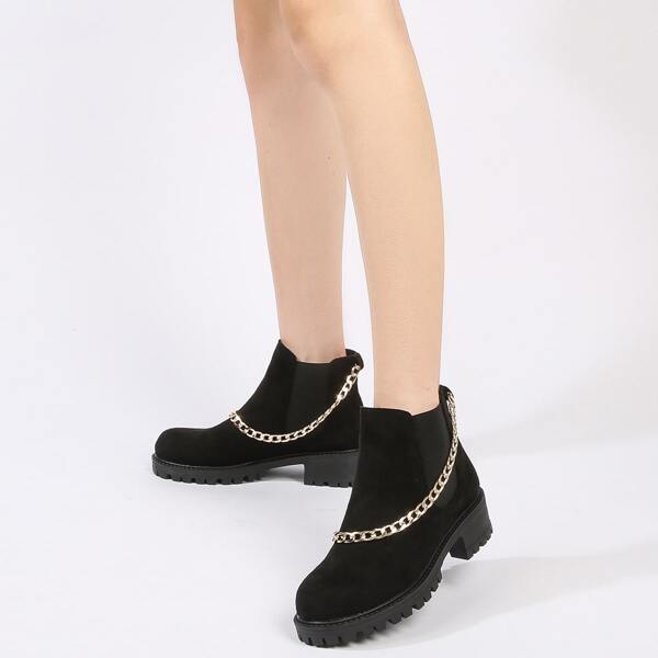 

Chain Decor Chunky Heeled Chelsea Boots, Black