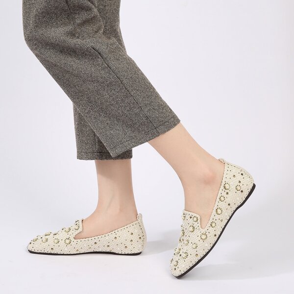 

Faux Pearl Decor Loafers, Beige