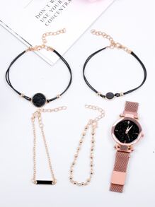 圓形指针手錶附4入組手鐲 - 金色 - 查看 3