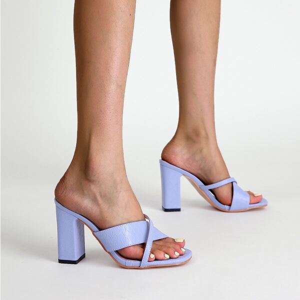 

Minimalist Cross Strap Chunky Heeled Mules, Mauve purple