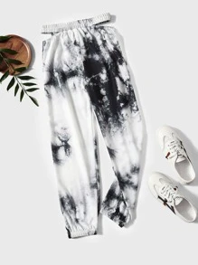 SHEIN Quần thể thao Con gái Cà vạt nhuộm - Đen và trắng - Xem 1