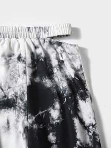 SHEIN Quần thể thao Con gái Cà vạt nhuộm - Đen và trắng - Xem 3