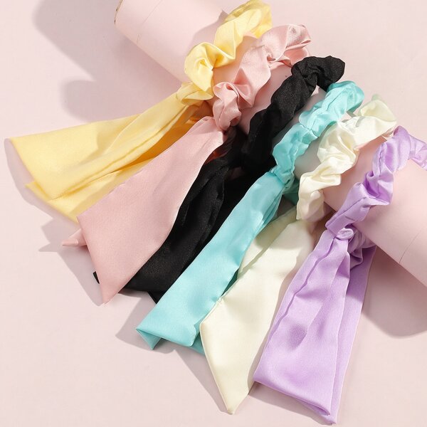 

6pcs Toddler Girls Solid Scarf Hair Tie, Multicolor