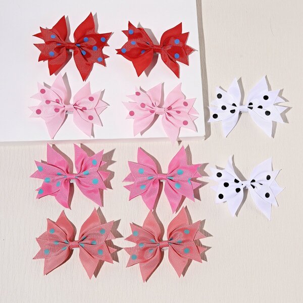 

10pcs Toddler Girls Bow Decor Hair Clip, Multicolor