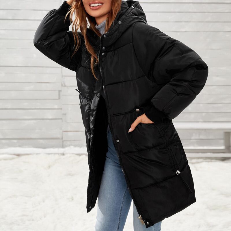 

Solid Zip Up Hooded Puffer Coat, Black