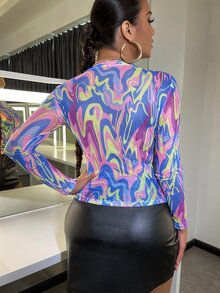 All Over Print Fitted Sheer Top - Multicolor - View 2