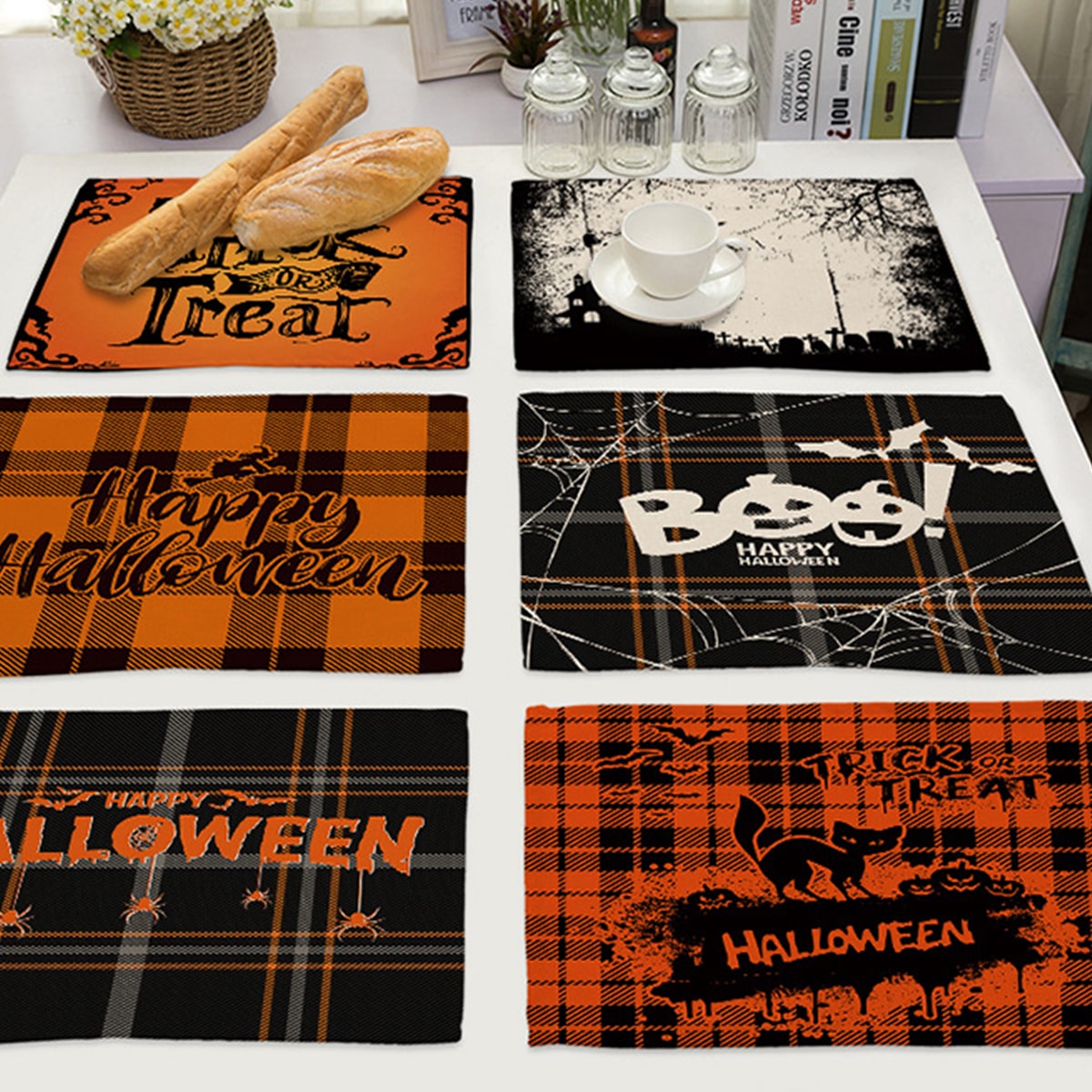 1шт Коврик для столовых приборов случайного цвета на хэллоуин с текстовым принтом