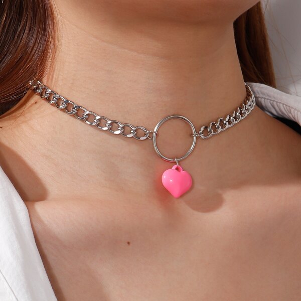 

Heart Charm Choker, Hot pink
