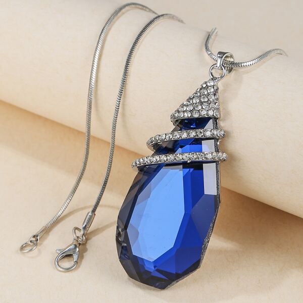 

Gemstone Water Drop Charm Necklace, Blue
