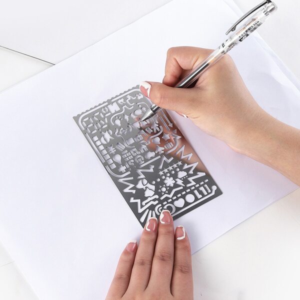 

1pc Solid Color Hollow Ruler, Silver