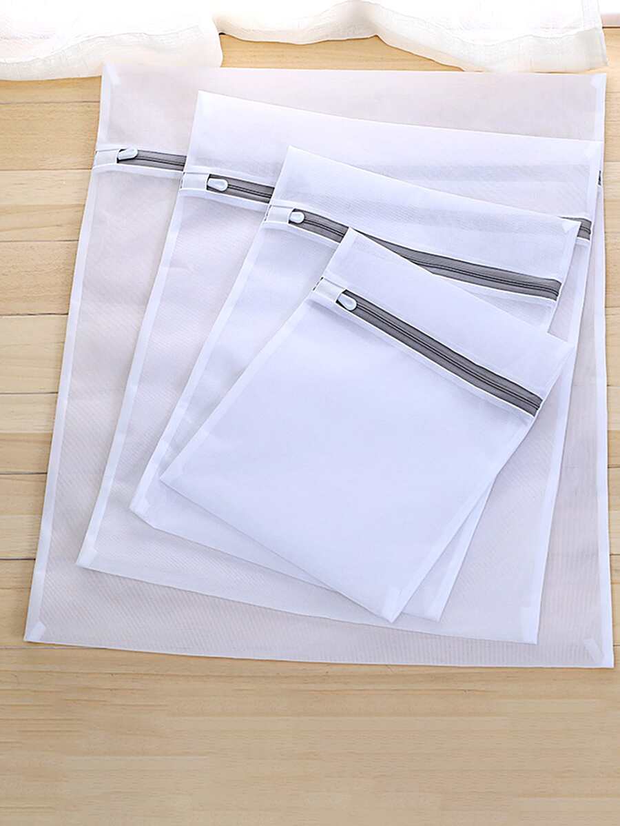 4pcs/set Mesh Laundry Bag, White Polyester Washing Machine Laundry Bag