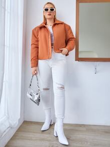 SHEIN LUNE Áo khoác chần bông vai rời cỡ lớn Quần áo mùa đông - trái cam - Xem 4