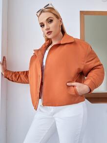 SHEIN LUNE Áo khoác chần bông vai rời cỡ lớn Quần áo mùa đông - trái cam - Xem 5