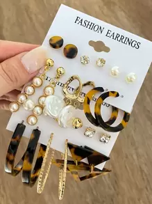 12 對人造珍珠裝飾耳環 - 彩色 - 查看 1