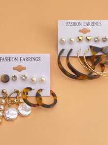 12 對人造珍珠裝飾耳環 - 彩色 - 查看 2