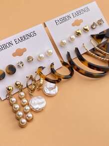 12 對人造珍珠裝飾耳環 - 彩色 - 查看 3