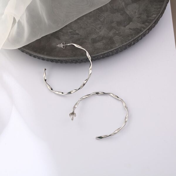 

Twist Open Hoop Earrings, Silver