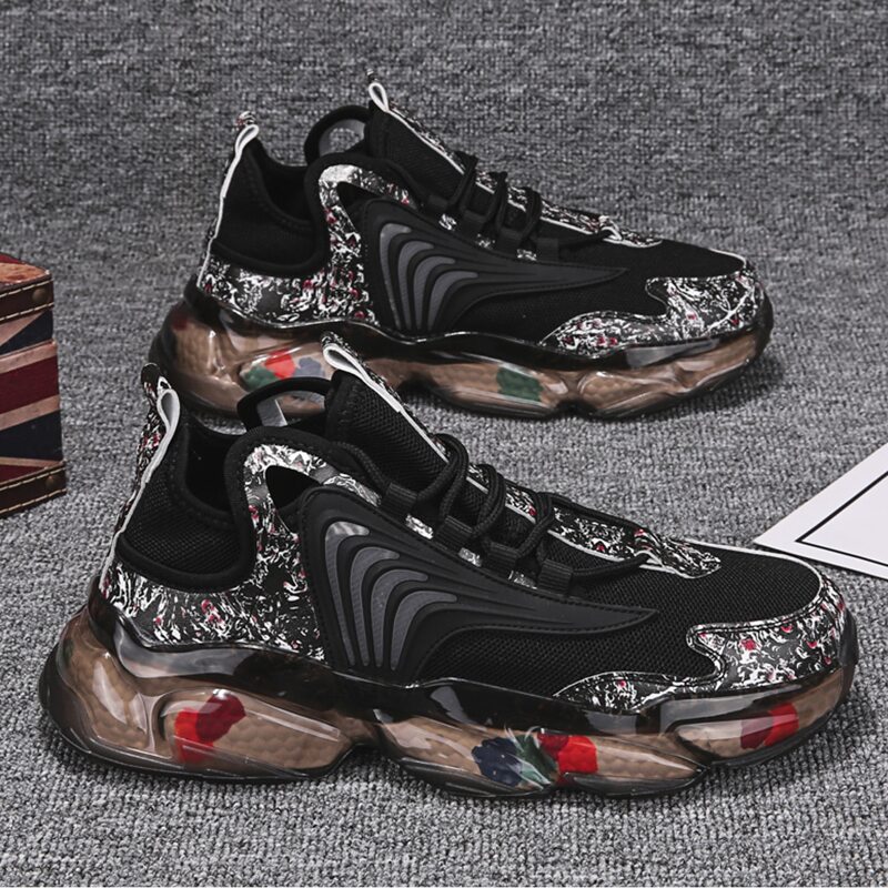 

Colorblock Lace-up Front Chunky Sneakers, Black