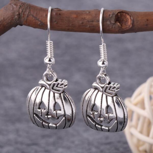 

Halloween Pumpkin Drop Earrings, Antique silver