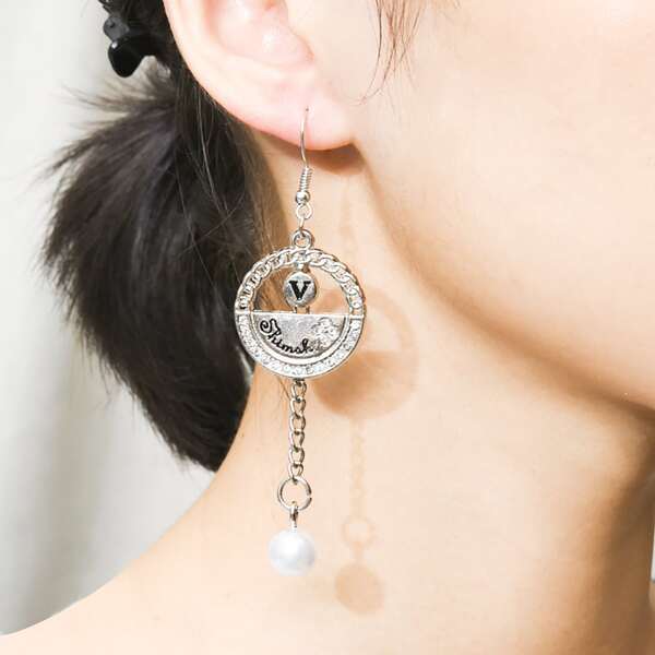 

Faux Pearl Charm Earrings, Antique silver