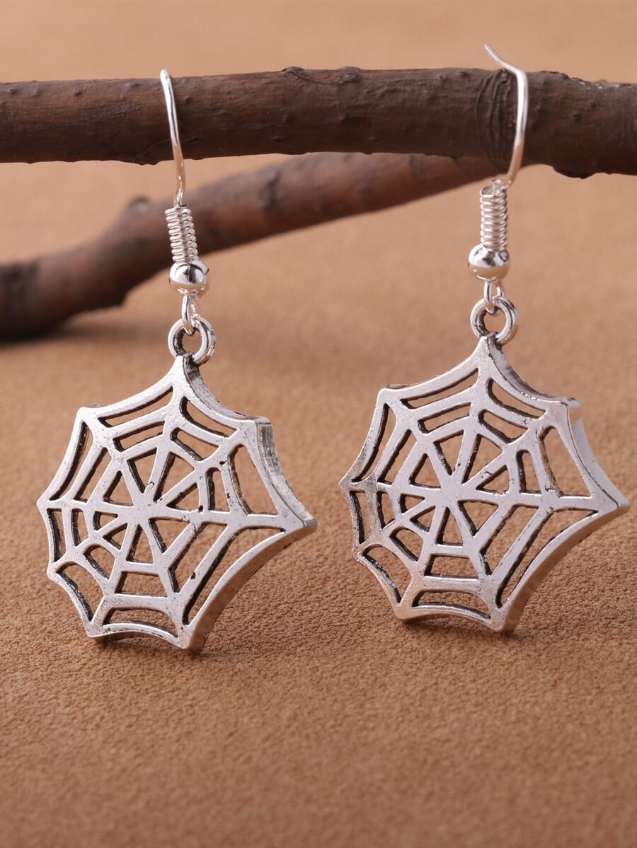 EMERY ROSE Halloween Spiderweb Decor Drop Earrings - Antique Silver - View 1