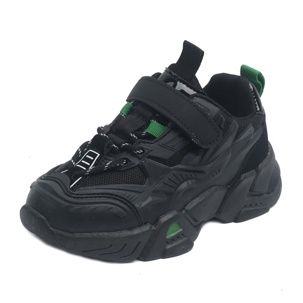 

Boys Lace-up Front Velcro Strap Chunky Sneakers, Black