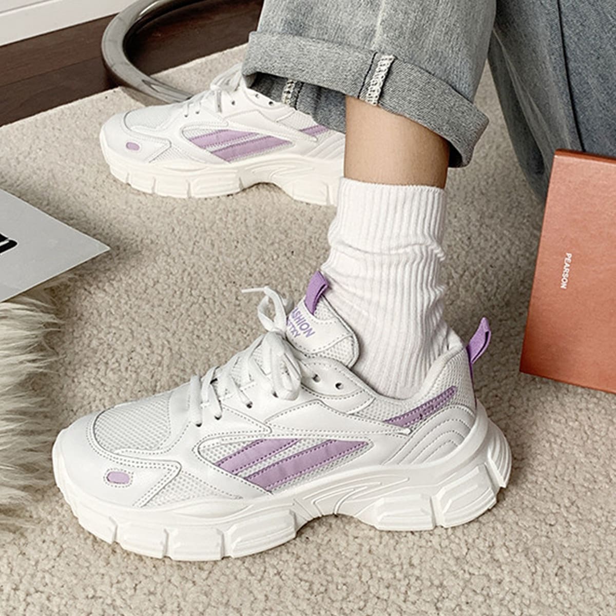 

Lace Up Front Mesh Panel Sneakers, White