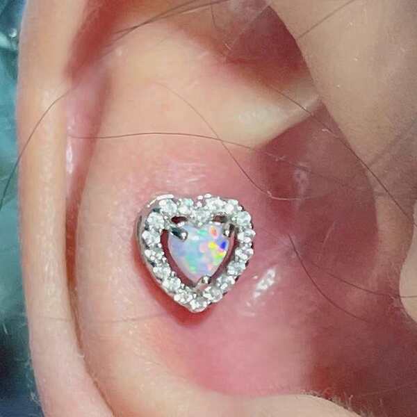 

1pc Zircon Heart Decor Stud Earring, Multicolor