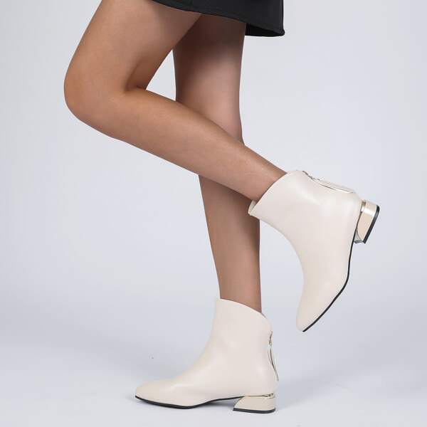 

Minimalist Back Zipper Boots, Beige