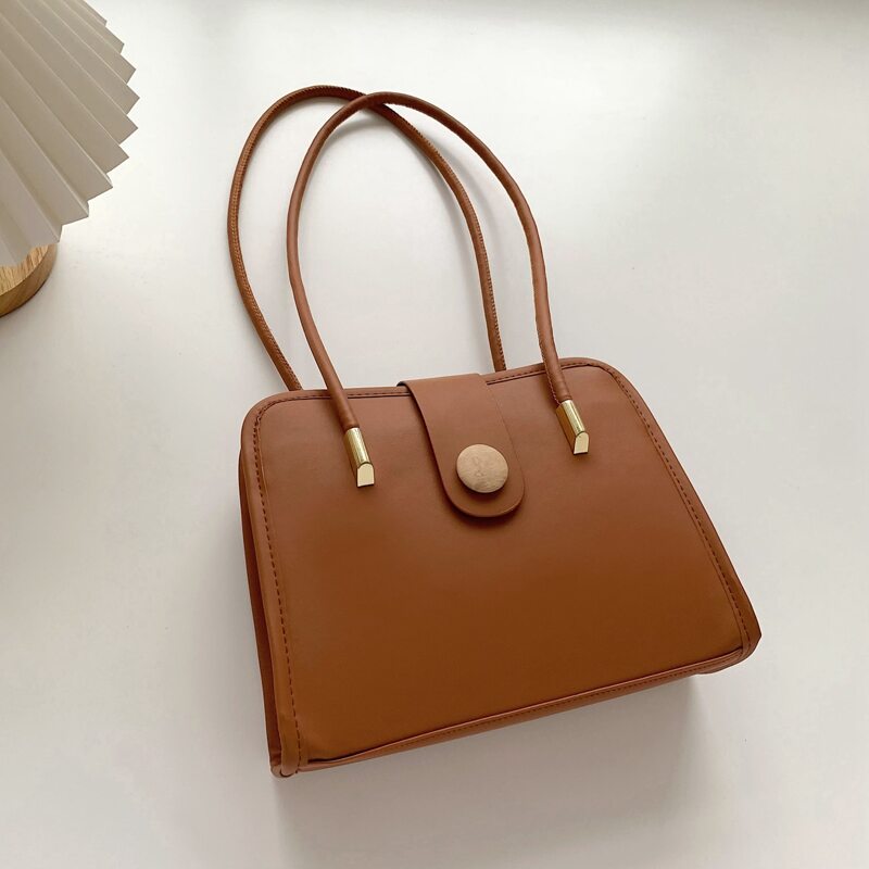 

Snap Button Tote Bag, Brown