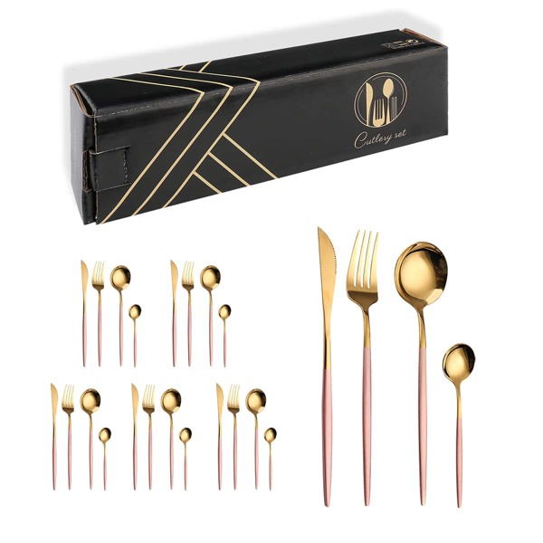 

24pcs Stainless Steel Cutlery, Multicolor