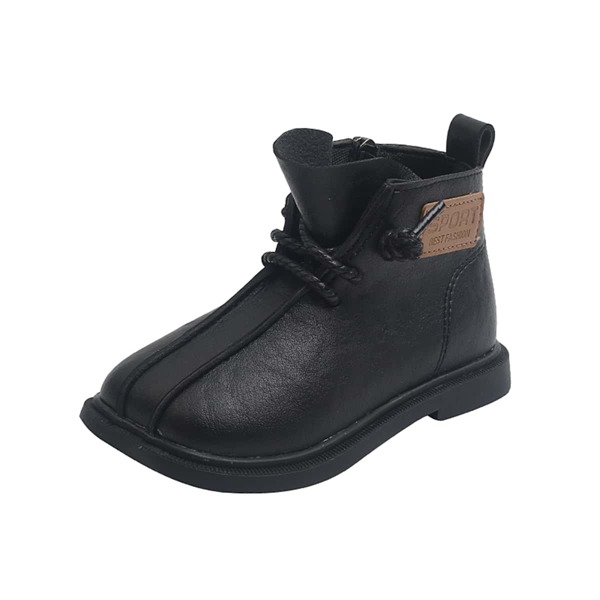 

Girls Letter Patch Lace-up Front Boots, Black