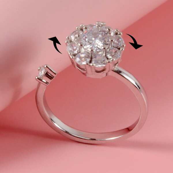 

Zircon Decor Cuff Ring, Silver